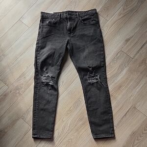 H&M Black Slim Tapered Distressed Skinny Jeans for Men 34X32